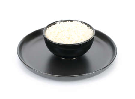 stream rice in a bowl on a white backgroundの写真素材