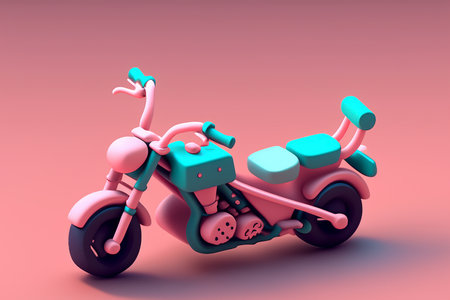 Pink play motor bike. Small motorcycle model for dolls. The concept of transportの素材