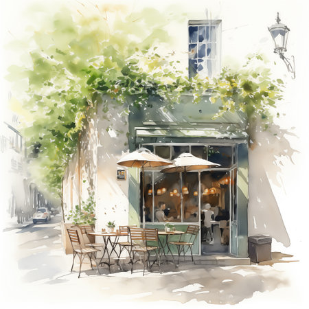 home house building architecture watercolor, cute shop frontの素材