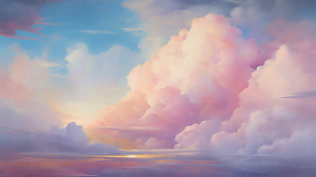 Artistic abstraction composed of digital colors on the subject of Universe, Nature, creativity and imagination, abstract art. Clouds, watercolor painting,  modern art, posters, cards, murals, rugsの素材