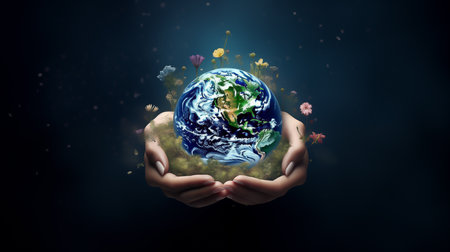 hand hold earth and in universe environment concept, Ecology conceptの素材