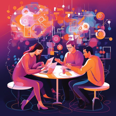 Concept of teamwork and collaboration in a corporate, featuring a diverse group of professionals brainstorming and working togetherの素材