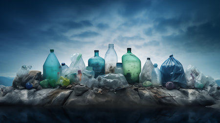 Group of Problem plastic bottles and microplastics in waterの素材