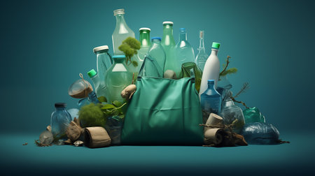 Group of Problem plastic bottles and microplastics in waterの素材