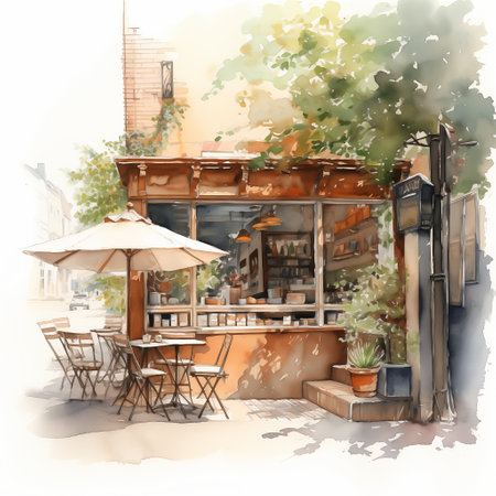 home house building architecture watercolor, cute shop frontの素材