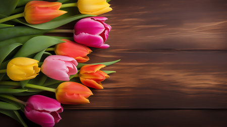 Tulips Flowers on rustic table, International Womens Day, Birthday , Valentines Day or Mothers dayの素材