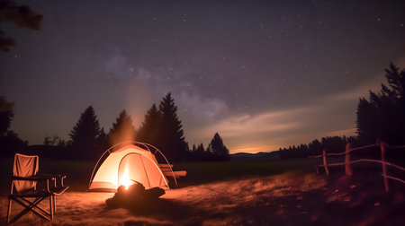 Camping in nature under a starry nightの素材