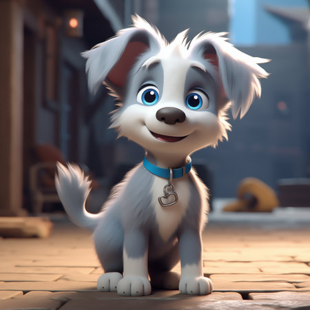 cute cartoon dog is standing on the floorの素材