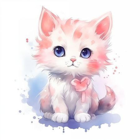 adorable cute cartoon cat is standing on the floor watercolor styleの素材