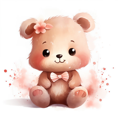 A cute teddy bear with a cute look. style watercolorの素材