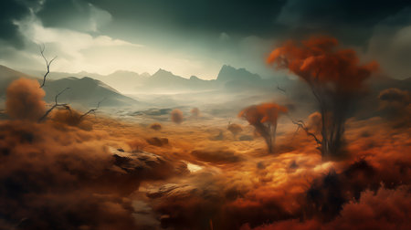 surreal landscape, mountain landscape. beauty and serenity of natureの素材