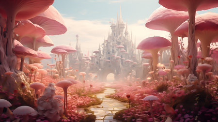 surreal mushroom landscape, fantasy wonderland landscapeの素材