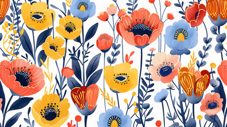 beautiful detailed colorful flowers seamless pattern, scandinavian artの素材