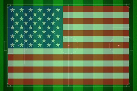 Soccer field with USA flag.の写真素材