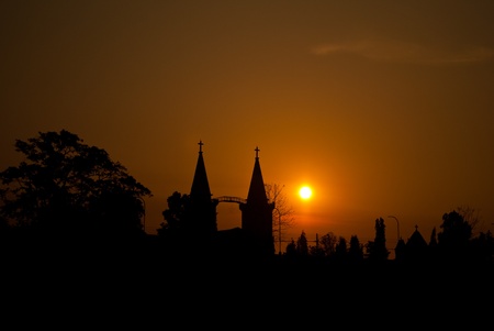 Sunset with church.の写真素材