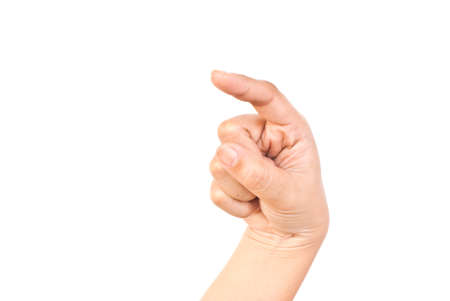 Finger pressing isolate on the white.の写真素材