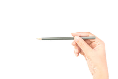 Hand writing with pencil isolate on the white.の写真素材