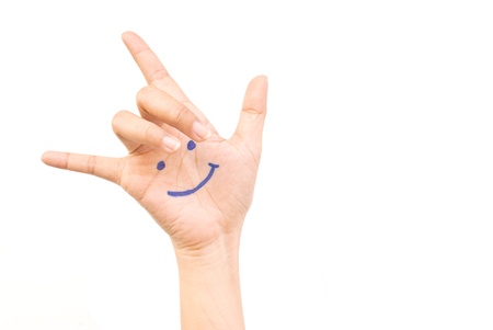 Smile on hand isolate on the white.の写真素材