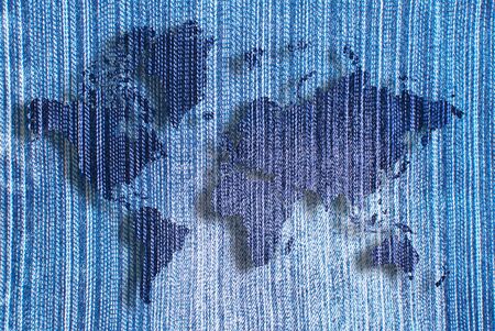Denim world map with denim texture background.の写真素材