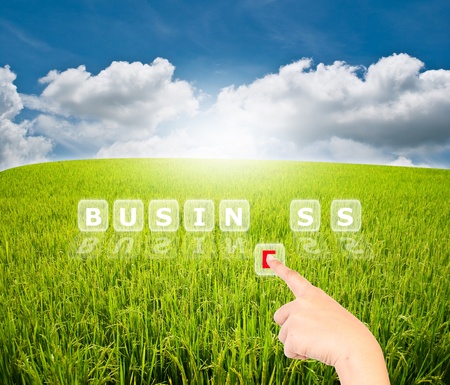 Hand pressing business word for business concept.の写真素材