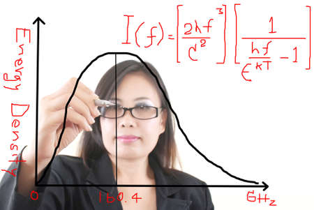 Asian teacher lady writing scientific formula on the whiteboard.の写真素材