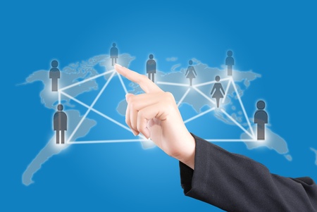 Hand pushing Social network communication.の写真素材