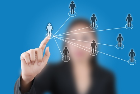 Asian business lady pushing people social network communication.の写真素材