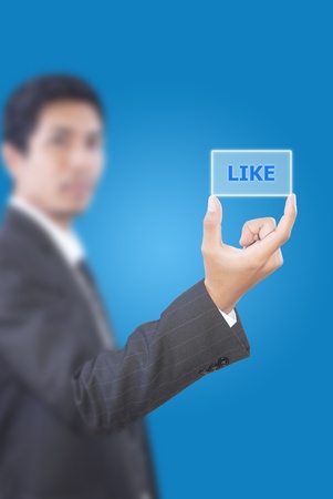 Asian businessman giving like word.