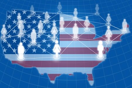 Social network communication with USA flag.