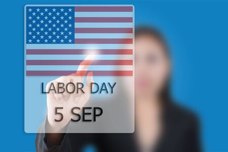 Asian business lady pushing Labor day.の写真素材