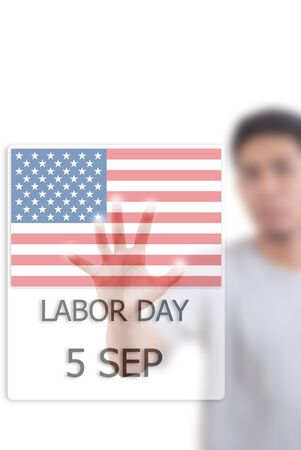 Asian businessman pushing Labor day.の写真素材
