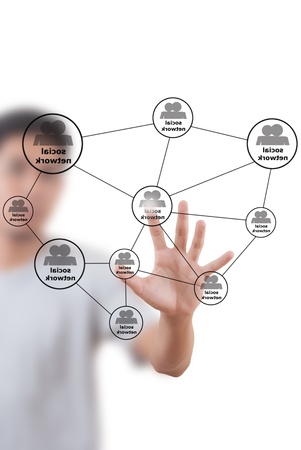 Asian businessman putting people social network.の写真素材