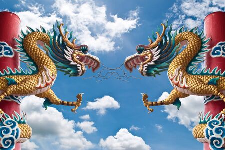 Dragon statue with the blue sky field.の写真素材