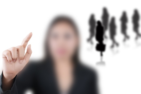 Asian business lady pushing on the whiteboard.の写真素材