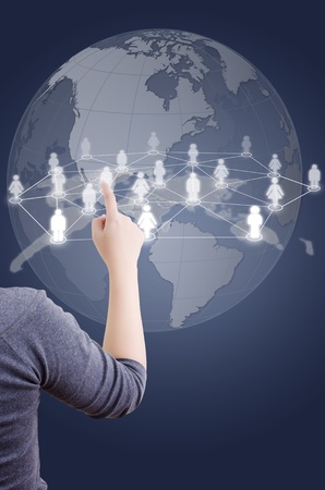 business lady pushing people social network の写真素材