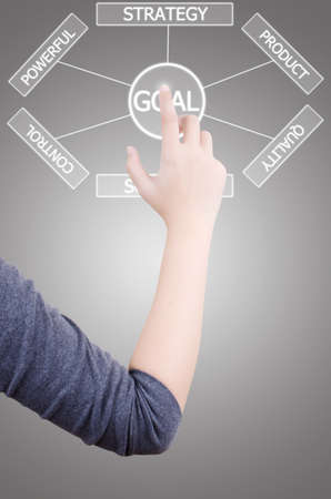 Business hand pushing plan to goal.の写真素材