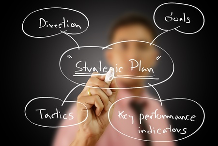 Businessman write business strategic planning on the whiteboard.の写真素材