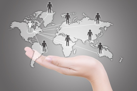 Hand putting Social Network.の写真素材