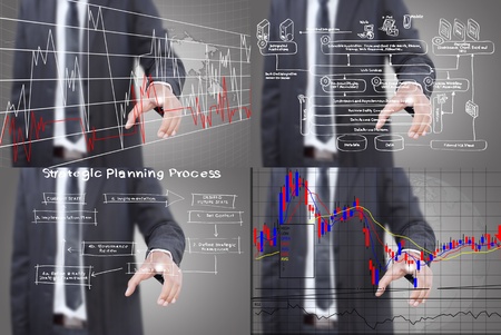 Set of Businessman pushing graph on the whiteboard.の写真素材