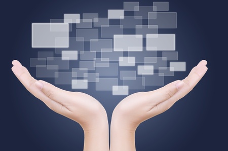 Hand putting button.の写真素材