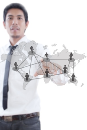 Businessman pushing people Social Network の写真素材