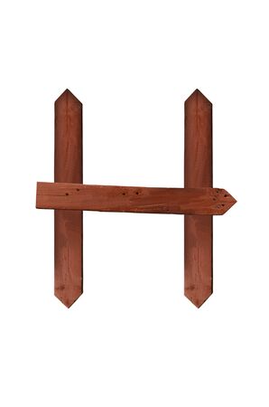 Wooden sign H alphabet character isolated on the white background の写真素材