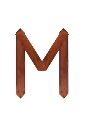 Wooden sign M alphabet character isolated on the white background の写真素材