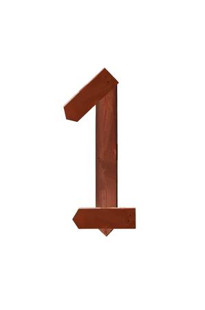 Wooden sign 1 alphabet character isolated on the white background の写真素材