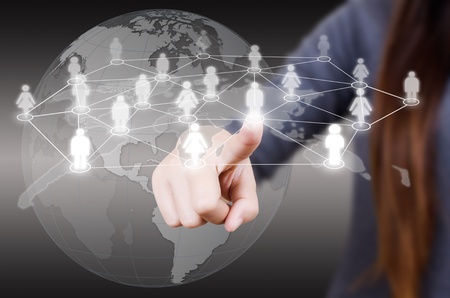 Business lady pushing people Social Network の写真素材