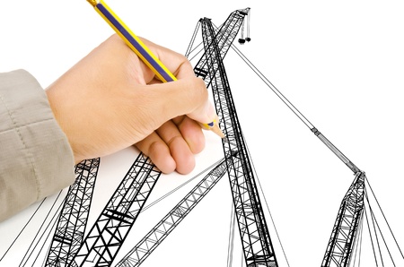 Hand drawing Crain line for Construction concept の写真素材