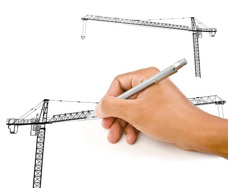 Hand drawing Crain line for Construction concept の写真素材
