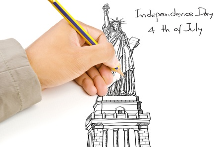 Hand drawing Statue of Liberty line  in USA for Independence Day, 4 th of July の写真素材