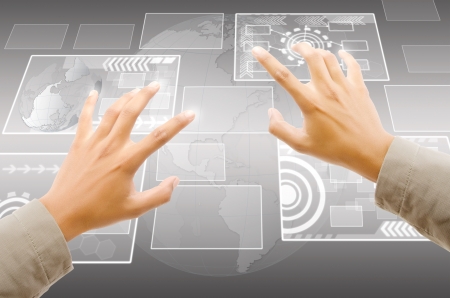 Hand Pushing Button on the Touchscreen Interface の写真素材