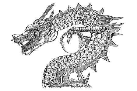 Chinese Style Dragon Statue line Sketch Up のイラスト素材